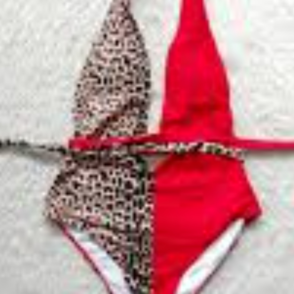Red and Leopard Print One-Piece Swimsuit SzXL Excellent Condition